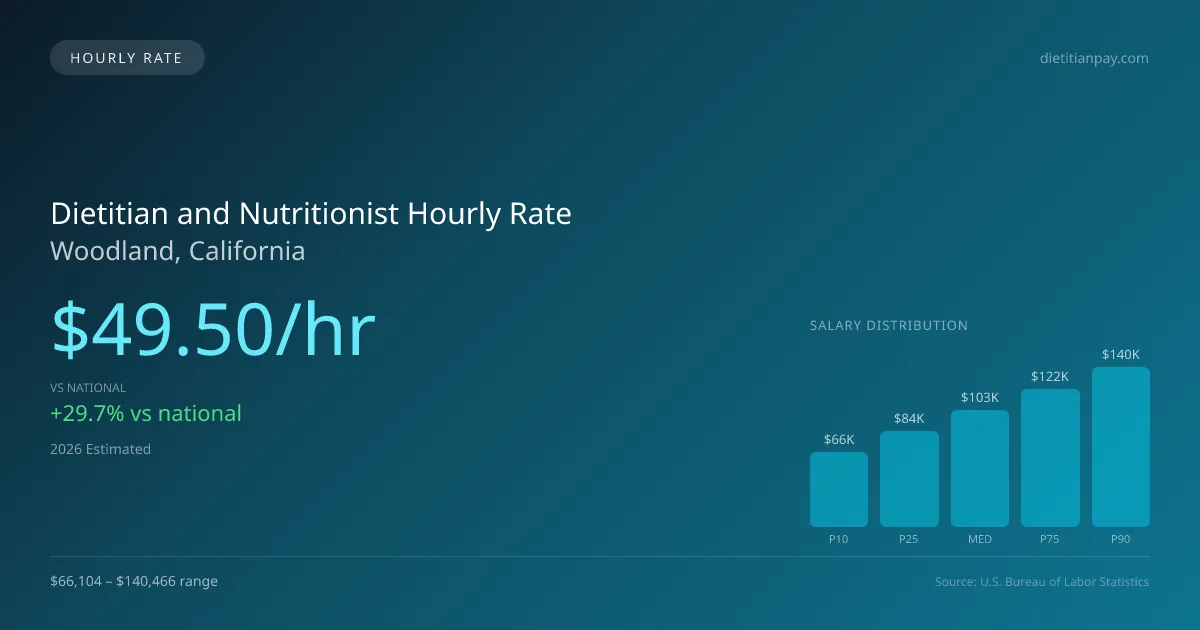 Dietitian and Nutritionist Hourly Rate in Woodland, CA — 2026 est., based on 2025 BLS