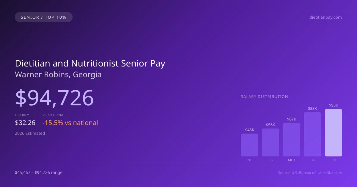 Dietitian and Nutritionist Senior Salary in Warner Robins, GA — 2026 est., based on 2025 BLS
